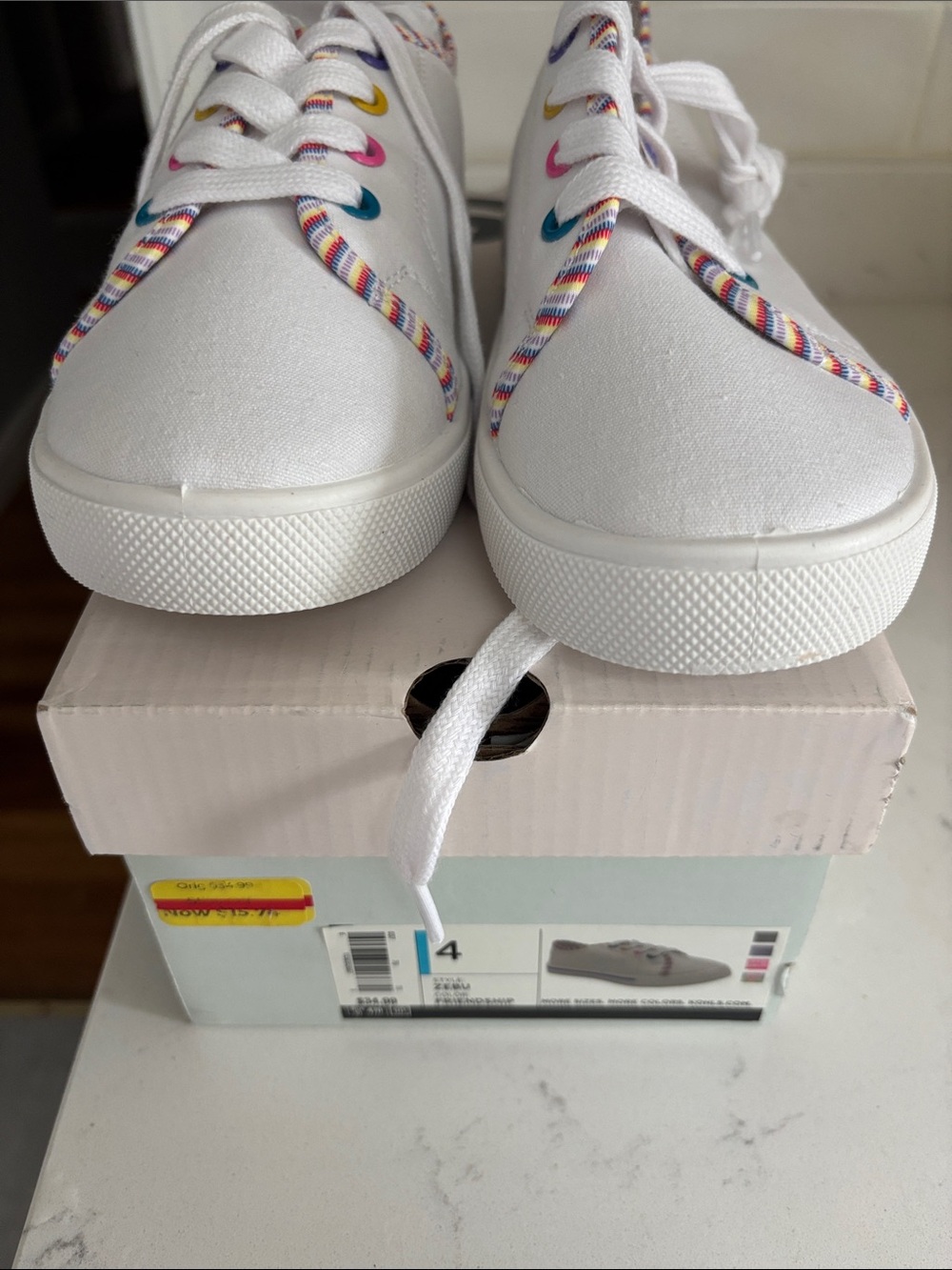 SO White Kids Sneakers with Rainbow Eyelets and Striped Trim